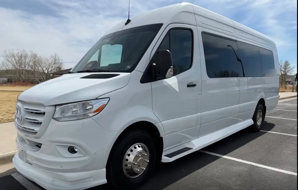 Fort Lupton 16 passenger white Sprinter limo bus
