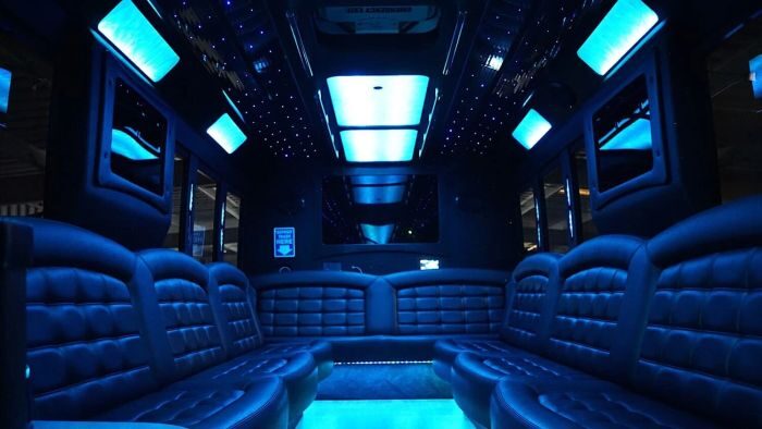 Wraparound seating and blue LED lights – Fort Lupton limo service