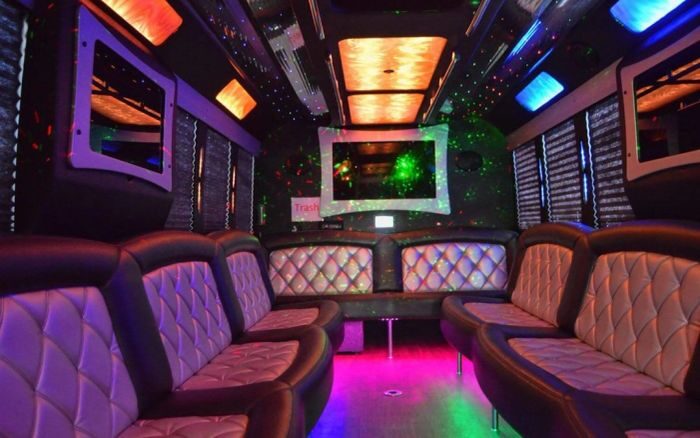 Party bus lounge with LED ceiling – Fort Lupton limo service